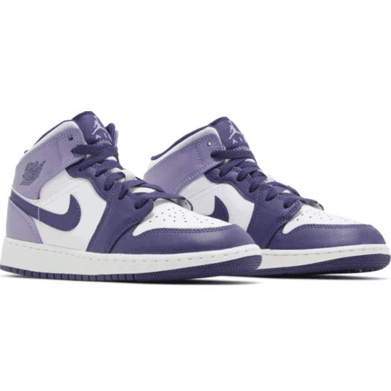 This is the pair of Air Jordan 1 Mid GS 'Sky J Purple'.Describe the beauty of Air Jordan 1 Mid GS 'Sky J Purple'