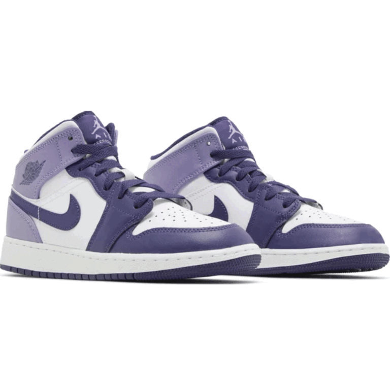This is the pair of Air Jordan 1 Mid GS 'Sky J Purple'.Describe the beauty of Air Jordan 1 Mid GS 'Sky J Purple'